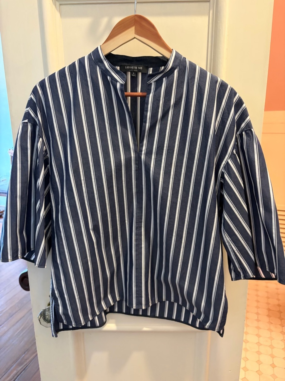 Lafayette 148 New York Navy & White Vertical Stripe Shirt